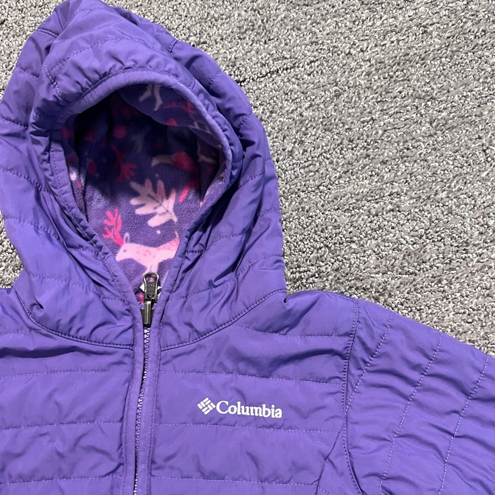 Columbia 2T Reversible Puffer Coat Fleece Purple Fox Leaf Print - Picture 2 of 8